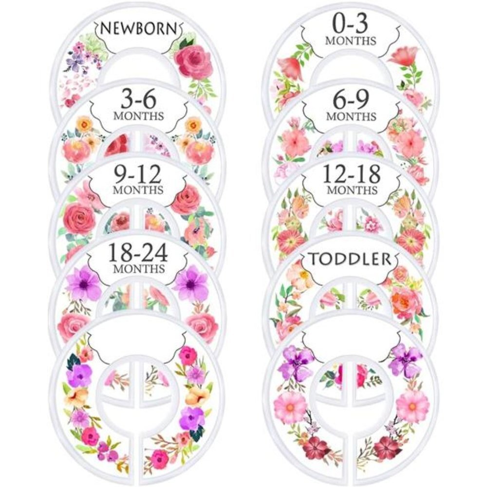10x Baby Closet Dividers – Round & Double-Side Printed 0-24 Months Floral